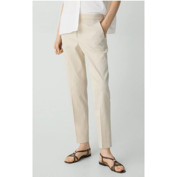 Theory Pants Womens Treeca Pull-On Pant in Good Linen Neutral Straw Size‎ 14 NEW - Picture 1 of 10